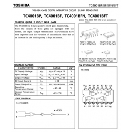 Toshiba - TC4001BP - IC, CMOS. Quad 2 input NOR gate. Package of 10.