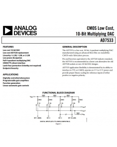 Analog Devices Inc - AD7533JN - IC, D/A Converter. 10-Bit Multiplying. New. 
